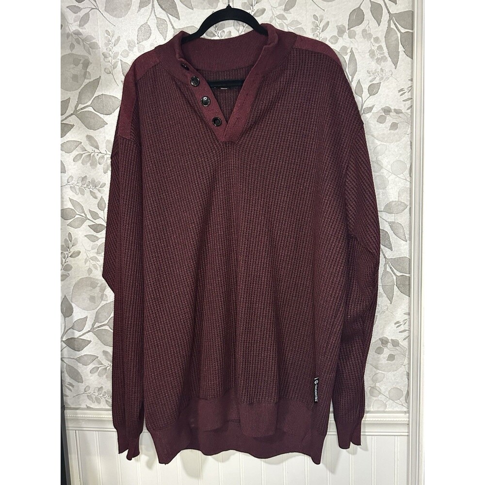 Akademiks Y2K Mock Neck Buttoned Pullover Waffle SZ 5XL Streetwear Grunge Skate